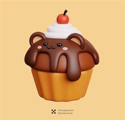 Premium PSD | Chocolate cupcake and cherry with face emoji cute dessert sweet character isolated ...