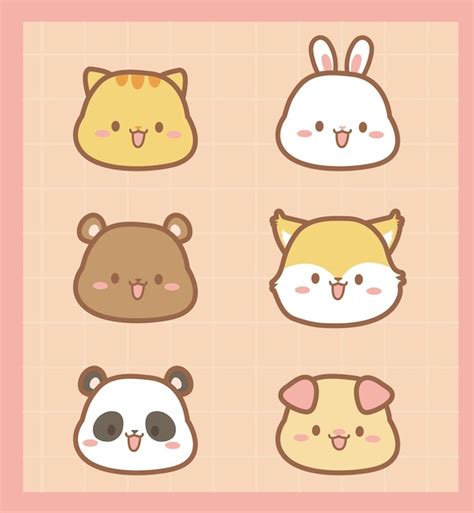 cute animals head cartoon chibi style vector pastel colour premium vector