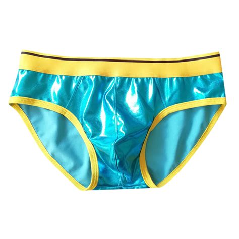 Ydojg Mens Panties Triangle Panties Leather Sexy Reflective Gold Fun