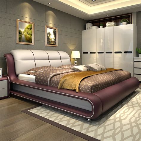 Modern bedroom furniture bed with genuine leather M01-in Beds from ...