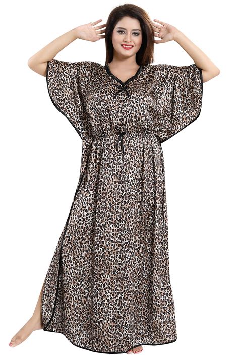 Fashigo Satin Women's Stylish Tiger Print Maxi Nighty/Night Wear/Night