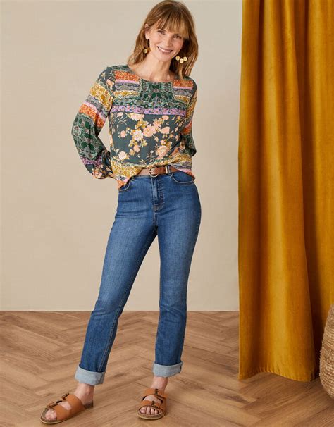 Mixed Floral Border Print Top Green