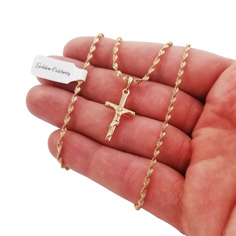 Colier de aur Singapore pentru femei cu cruce, Golden-Celebrity, Aur