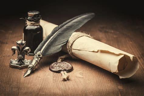 Plume En gros plan letter parchment wax seal Courrier