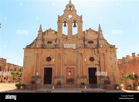 front view  arkadi monastery arkadi crete greece europe stock