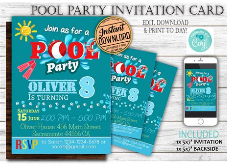 Pool Party Invitation - Swimming Pool Birthday Party - Pool Party