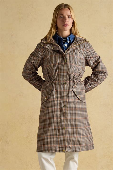 buy joules holkham brown check waterproof packable raincoat  hood