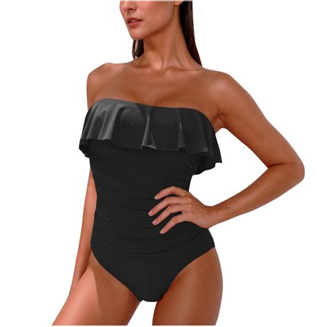 Strapless One Piece Swimsuits for Women, Tummy Bandeau Bathing Suits