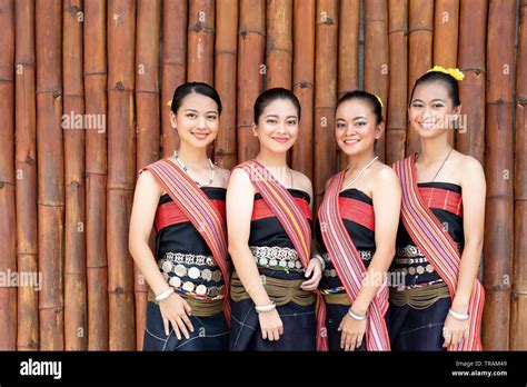 Group portrait of Kadazan Dusun young girls in traditional attire from ...