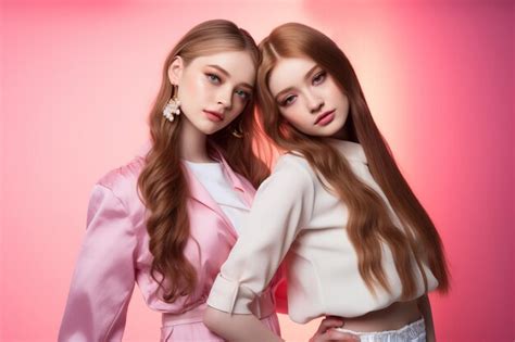 Premium AI Image | Portrait of two beautiful girls in the studio on a