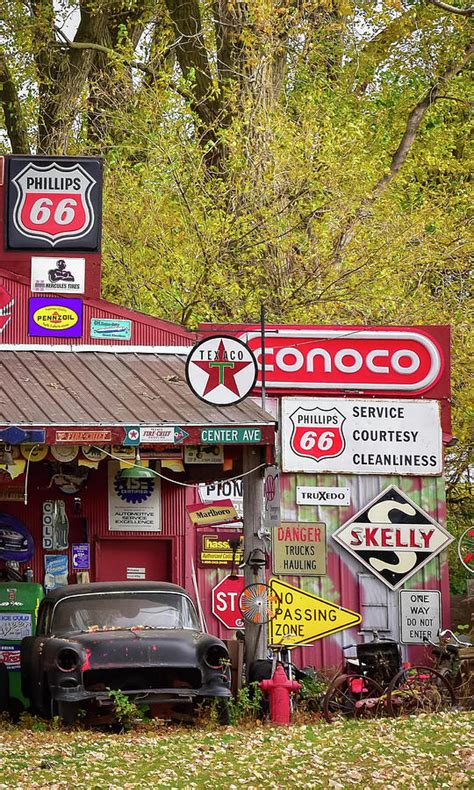 Vintage Gas Station Signs Photograph by Willow Grace Images