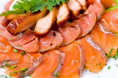 HD wallpaper: sliced smoked salmon, fish, meat, food, gourmet, meal, seafood | Wallpaper Flare