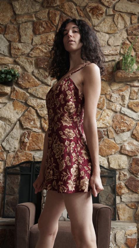 Burgundy Maroon Gold Silk Nylon Floral Vintage 80s 90s Lingerie Romper