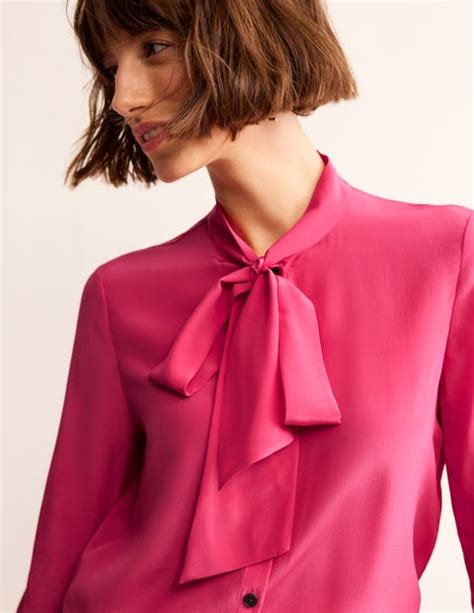 Bow Neck Button Down Blouse - Rethink Pink | Boden EU