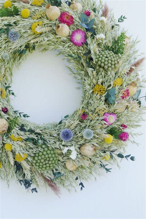 Big Natural Wall Wreath With Pink Strawflowers Interior | Etsy