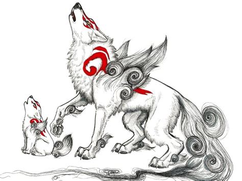 Okami Wolf Spirit Japanese Drawing Art 32x24 Print Poster