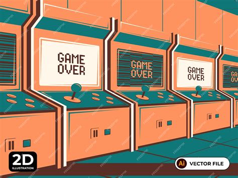 Аркадная полная сцена иллюстрации векторная игра окончена | Премиум векторы