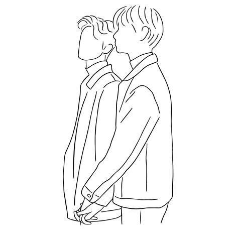 Line art minimal of gay couple holding hands together in hand drawn