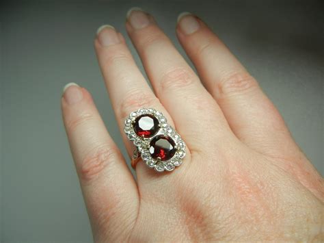 Vintage Garnet and Diamond Ring / Valentine / Engagement Ring / Unique ...