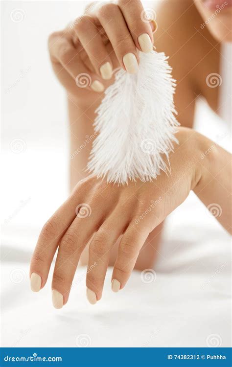 Body Skin Care. Closeup of Woman Hands Touching Soft Hand Skin Stock ...