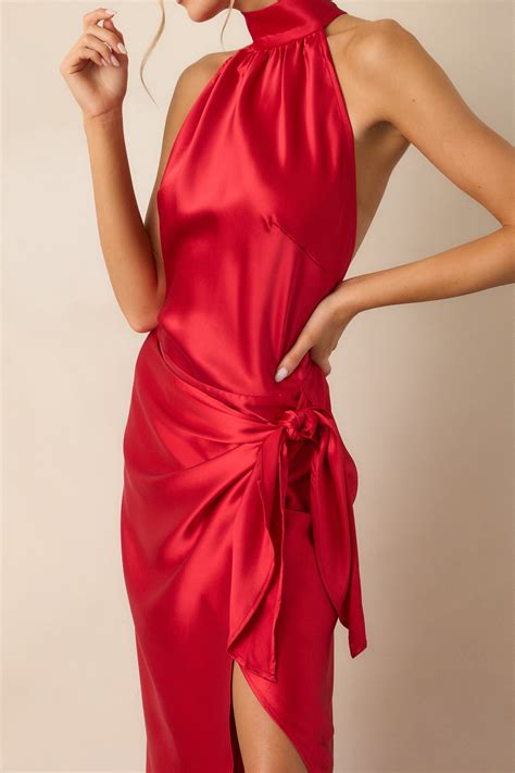 red satin halter neck maxi dress  dresses red dress