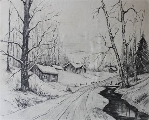 Winter Scene Drawing at PaintingValley.com | Explore collection of ...