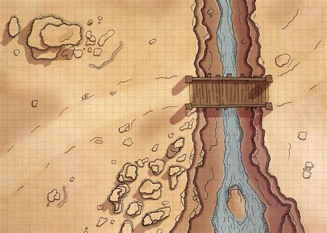 Fantasy Map: Desert Road Bridge over River in a Desert Landscape