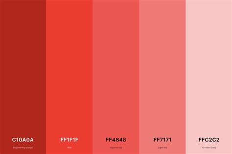red color palettes  names  hex codes  shades