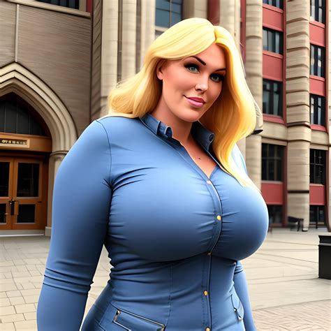 huge and very tall friendly blonde plus size girl with small head and