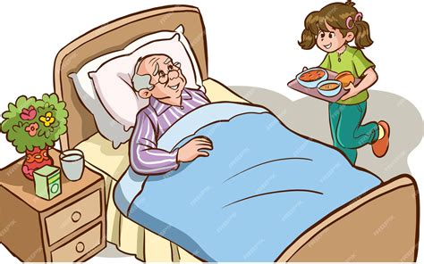 Premium Vector | Child visiting grandfather in hospital. grandchild ...