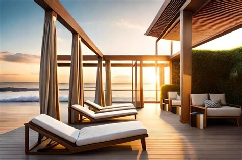 Premium AI Image | A balcony with a view of the ocean and a view of the ocean.