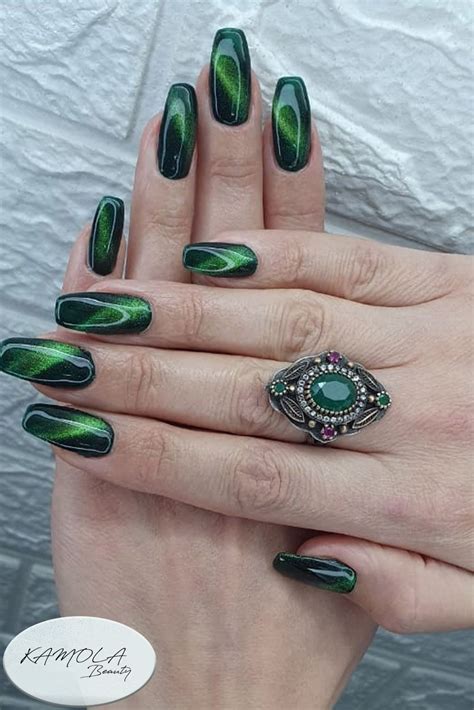 Green Cat Eye | Unghie verdi, Unghie, Unghie gel