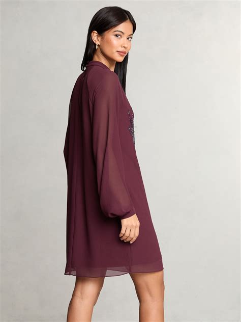 Buy Lipsy Red Long Sleeve Hand Embellished Artwork Mini Shift Dress