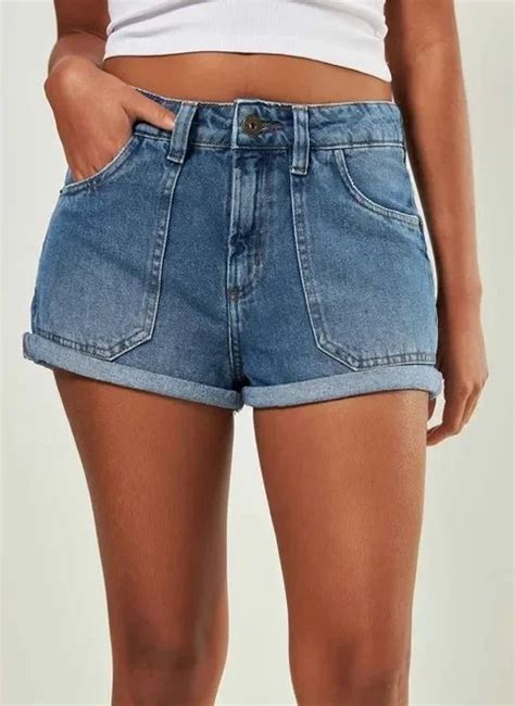 Shorts Jeans Cintura Baixa - short jeans escuro cintura baixa - jeans escuro