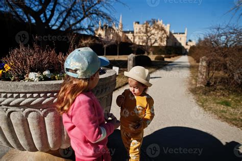 Two baby girl sisters at Lednice park, Czech Republic. 12521684 Stock