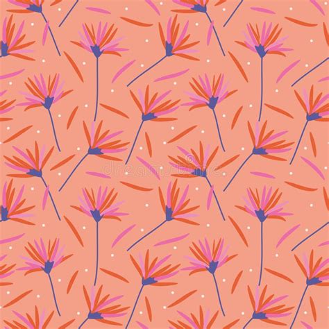 Beautiful Flowers in Coral Colors Seamless Pattern Stock Vector - Illustration of beautiful ...