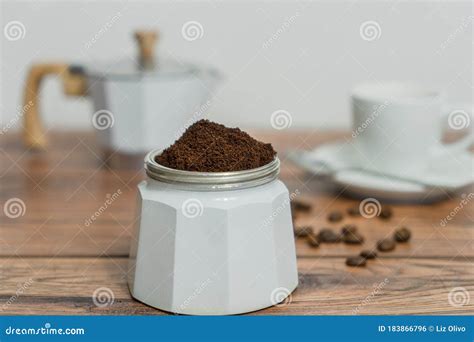 Ground Coffee in a White Greca Stock Photo - Image of coffee, white ...