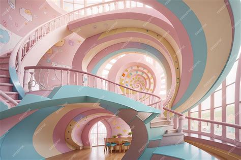 Premium Photo | Pastel spiral staircase