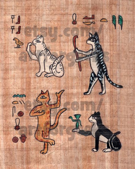 Ancient Egyptian House Cats Painting four House Meows Original Papyrus