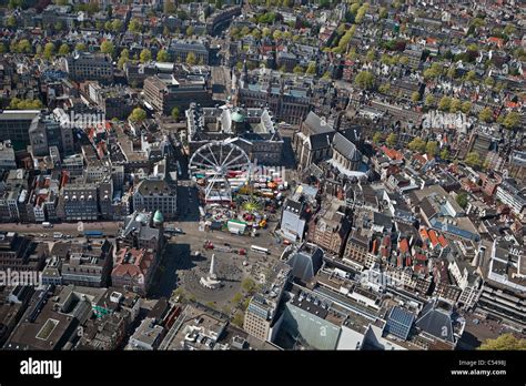 The Netherlands, Amsterdam, Aerial of city centre. In the middle Dam ...