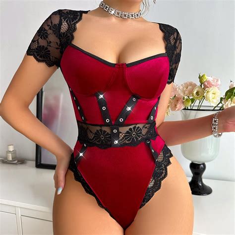 Новые женские бархатные кружевные тонкие сексуальные боди, комплекты ...