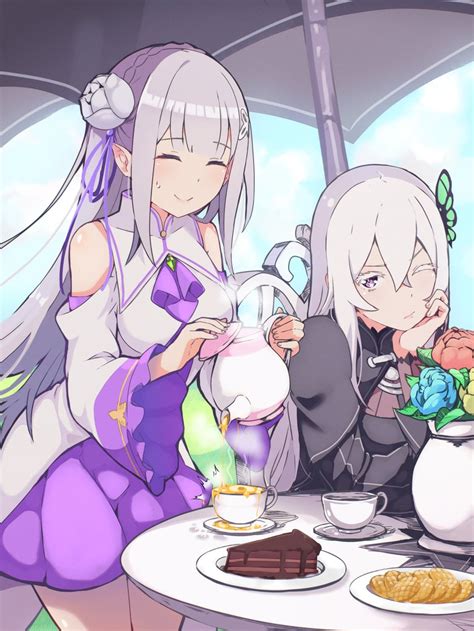 emilia and echidna (re:zero kara hajimeru isekai seikatsu) drawn by