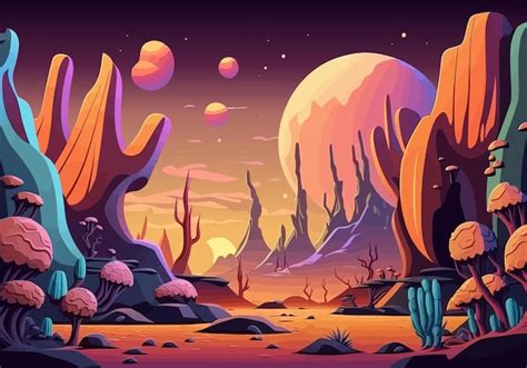 Premium Vector | Fantasy landscape background Cartoon illustration of ...