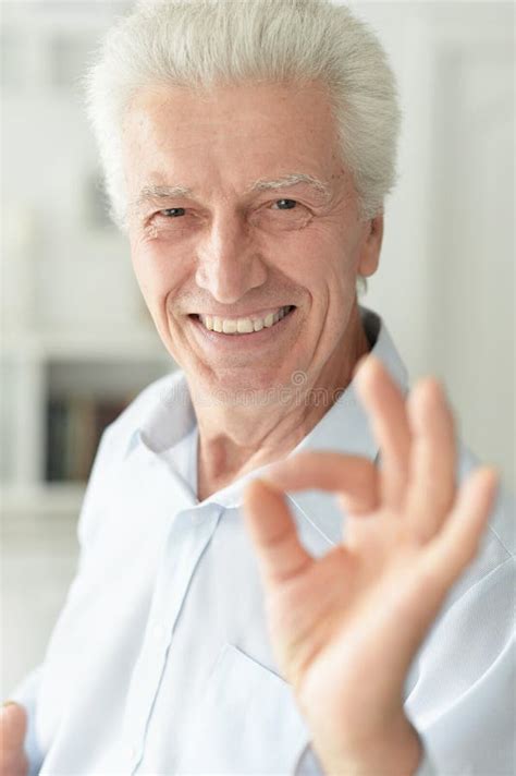 Good Old Man Showing Ok at Homen Stock Photo - Image of friendly ...