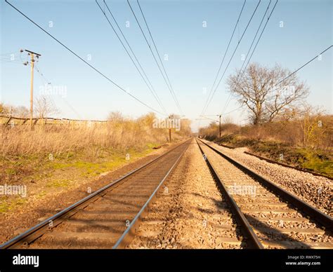 train tracks outside no train way transport line country; essex ...
