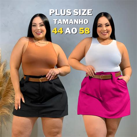 Saia Short Plus Size - Short Saia Plus Size Short Saia Alfaiataria com Cinto Plu Size Tamanho ...