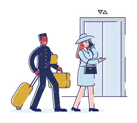 Premium Vector | Hotel service and staff concept. porter is escorting
