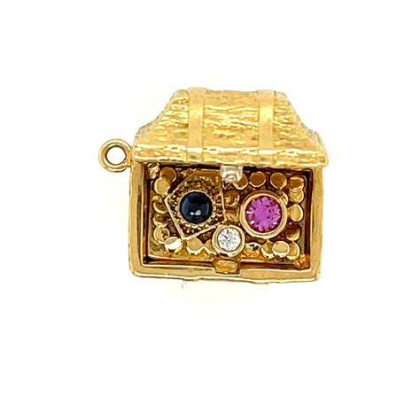 Vintage Tiffany and Co. 18 Karat Gold Treasure Chest Charm with Gems at
