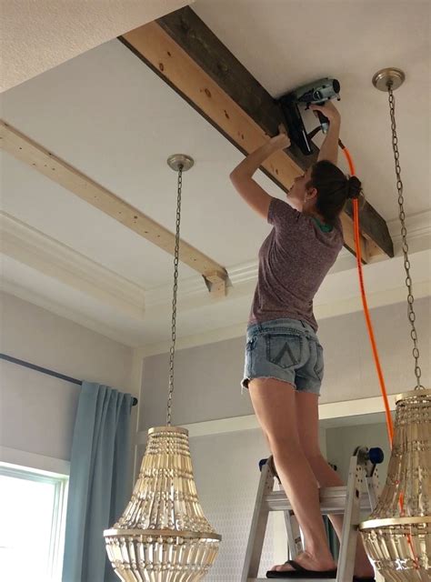 DIY Faux Beams in my Dining Room - Frills and Drills | Ceiling beams