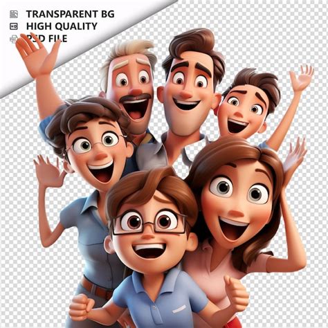 Premium PSD | Excited american family 3d cartoon style white background